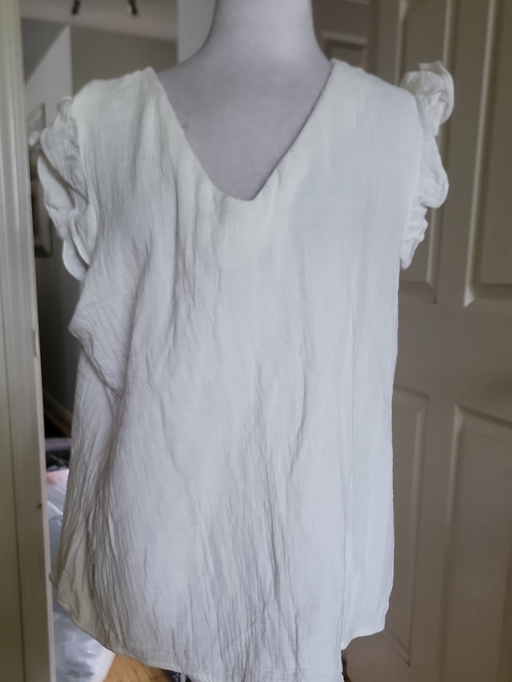 Women's Cream V-Neck Ruffle Sleeve Top